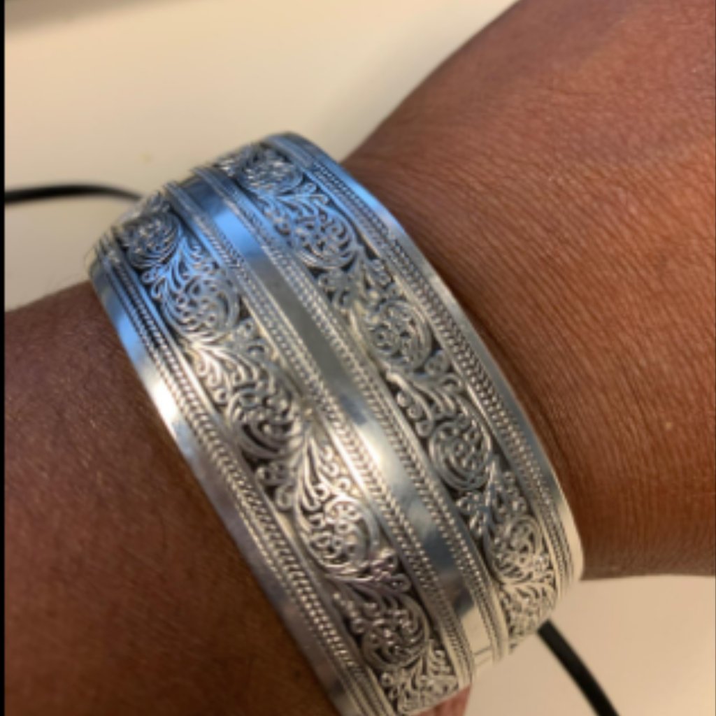 Silver Floral Design Cuff